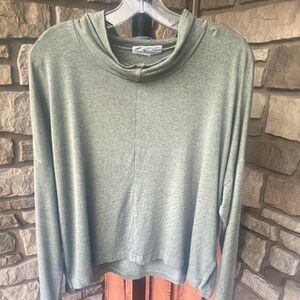 Bryn Walker Siri Rayon Cowl Neck Boxy Long Sleeve Top